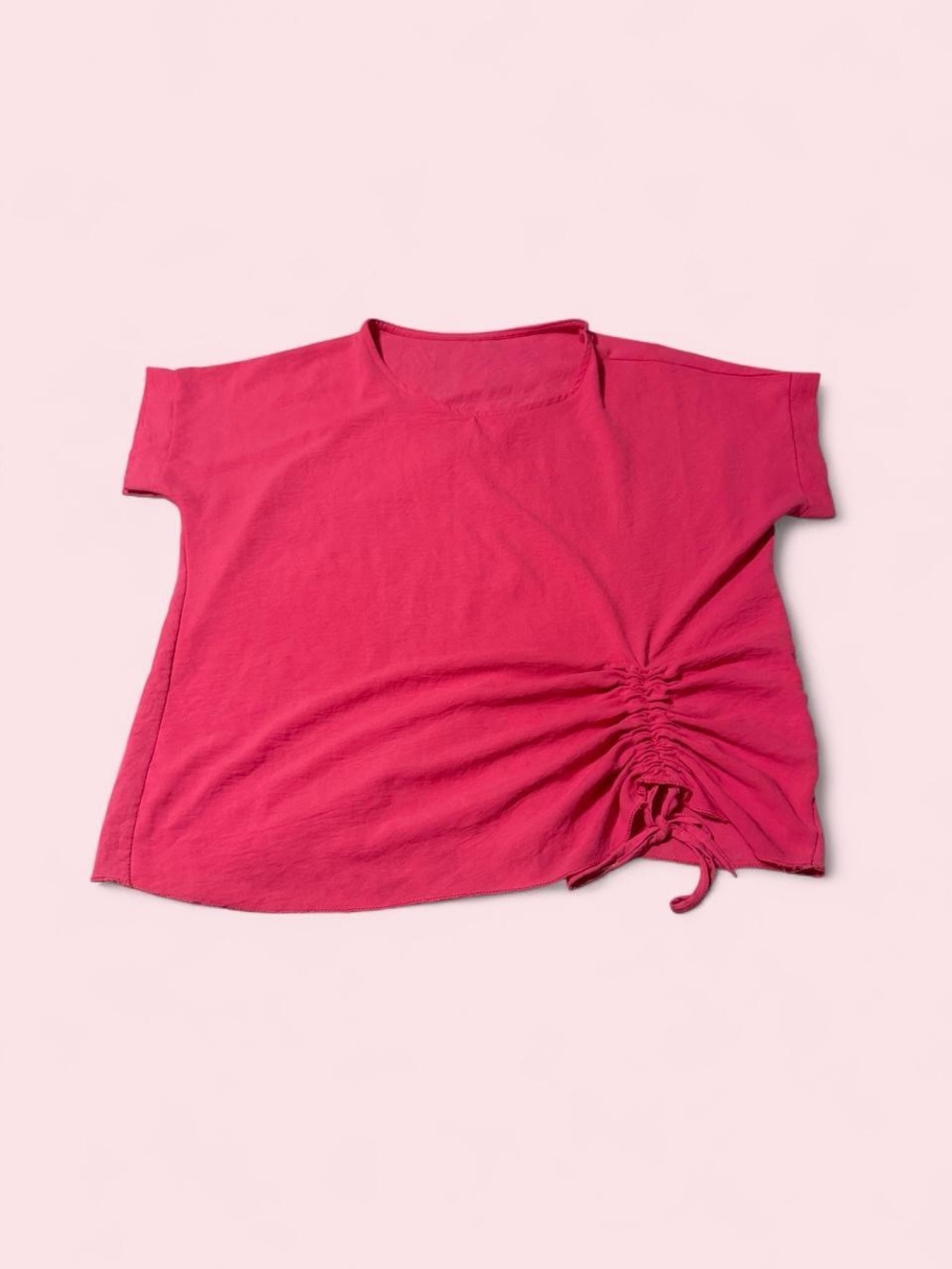 Ruched Side Short Sleeve Blouse in Fuchsia Pink